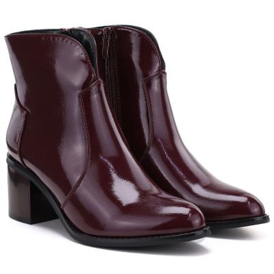 4. Botki damskie na obcasie lakierowane bordowe M.Daszyński MR2337