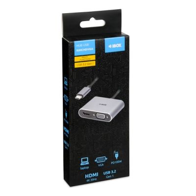 6. Hub USB Typ-C 4w1 USB 3.0 + PD 100W + HDMK 4k30Hz + VGA FullHD