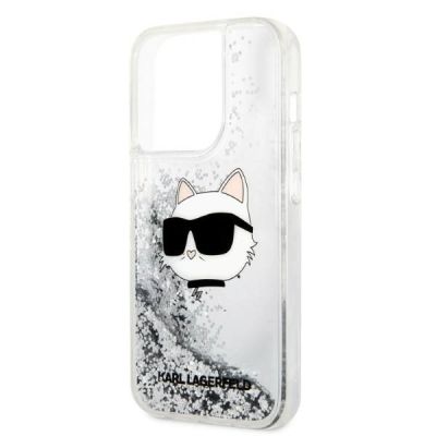 6. Etui Karl Lagerfeld Glitter Choupette Head na iPhone 14 Pro - srebrne