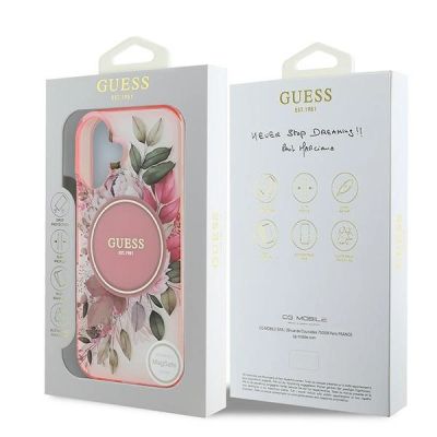 8. Etui Guess IML Flower & Tonal Circle MagSafe na iPhone 16 Plus - różowe