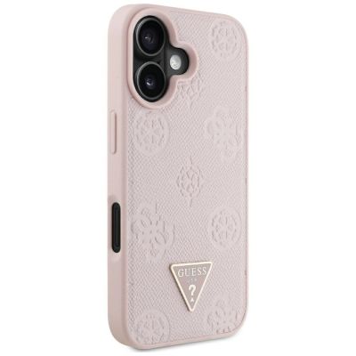 4. Etui Guess Grained Hot Stamp Peony Triangle Logo MagSafe na iPhone 16 - różowe