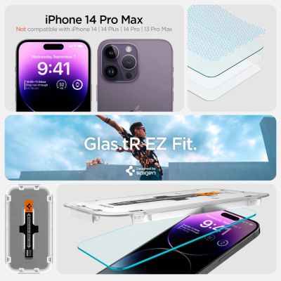 9. Szkło hartowane Spigen Glas.tR EZ Fit na iPhone 14 Pro Max - 2 szt.