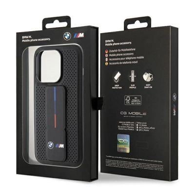 9. Etui BMW Grip Stand Smooth & Perforated na iPhone 15 Pro - czarne