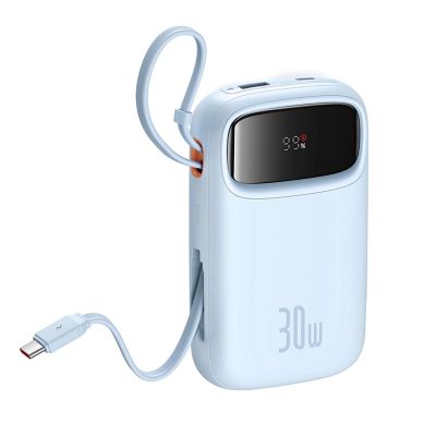 5. Powerbank Baseus QPow 2 30W 10000mAh z wbudowanymi kablami USB-C - niebieski