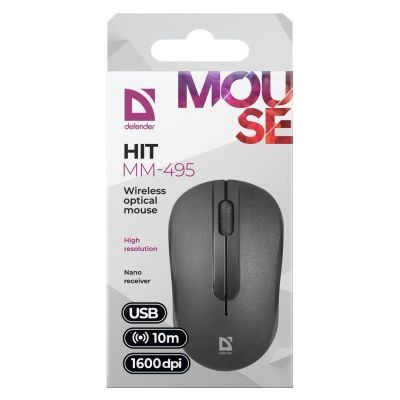 4. DEFENDER MYSZ BEZPRZEWODOWA HIT MM-495 RF OPTIC CZARNA 1600DPI 3P 52495