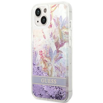 2. Etui Guess Flower Liquid Glitter na iPhone 14 Plus - fioletowe