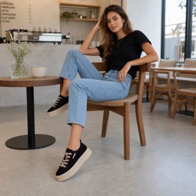 9. Skórzane półbuty sneakersy na platformie czarne Filippo DP6122
