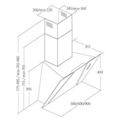 3. Okap kominowy AKPO WK-4 CETIAS 60 CZARNY (600mm; front czarne szkło)
