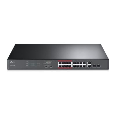 5. Switch PoE TP-LINK TL-SL1218MP (16x 10/100Mbps, 2x 10/100/1000Mbps) , Przełącznik niezarządzalny PoE, 16 portów 10/100 Mb/s, 2 porty gigabitowe , Duża łączna mocy zasilania PoE - do 30 W na każdym porcie PoE i 250 W dla wszystkich portów PoE*.