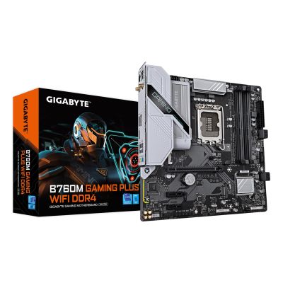 Płyta główna Gigabyte B760M GAMING PLUS WIFI DDR4 (wersja 1.0) | Rodzina procesorów Intel | Gniazdo procesora LGA1700 | Pamięć DDR4 | Obsługiwane interfejsy dysków twardych SATA, M.2 | Ilość złączy SATA: 4