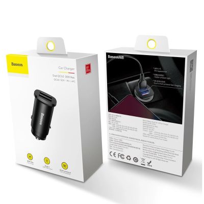 10. Baseus Square inteligentna ładowarka samochodowa 2x USB QC3.0 Quick Charge 3.0 SCP AFC 30W czarny (CCALL-DS01)