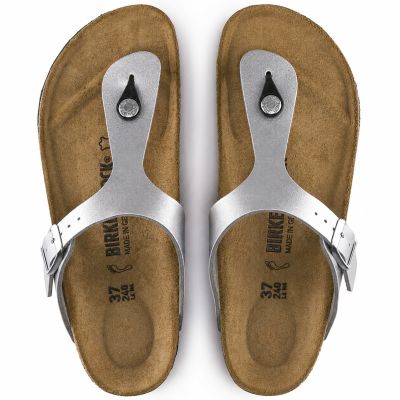 10. Japonki damskie Birkenstock Gizeh Birko-Flor srebrne regular szerokie (0043851)