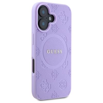 4. Etui Guess Saffiano Peony Classic Logo MagSafena iPhone 16 Plus - fioletowe