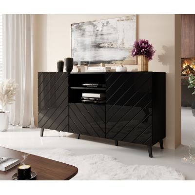 3. Komoda ABETO 150x42x82 czarny/czarny połysk