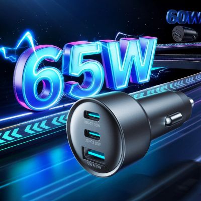 8. Ładowarka samochodowa Joyroom JR-CCN19 65W 2x USB-C + USB-A - ciemnoszara