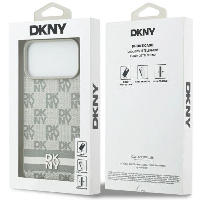 8. Etui DKNY Checkered with Printed Stripes na iPhone 17 Pro Max - beżowe