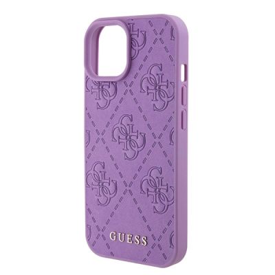5. Etui Guess Leather 4G Stamped do iPhone 15 - fioletowe