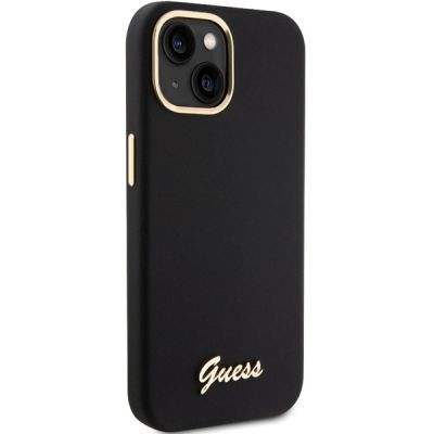 4. Etui Guess Silicone Script Metal Logo & Frame na iPhone 15 - czarne