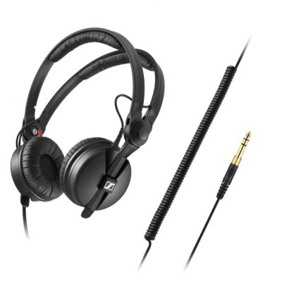 Sennheiser HD 25 PLUS - Słuchawki profesjonalne, zamknięte, przewód prosty i spiralny, dodatkowe poduszki welurowe, pokrowiec