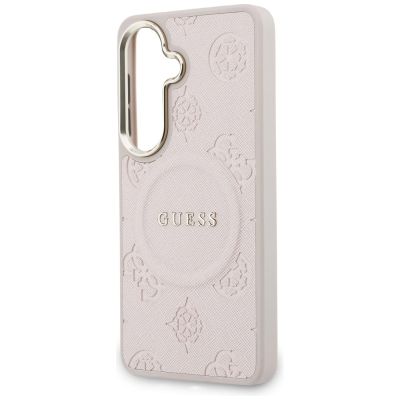 6. Etui Guess Saffiano Peony Embossed Ring MagSafe na Samsung Galaxy S26 - różowe