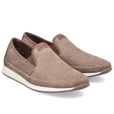 3. Skórzane półbuty męskie ażurowe mokasyny brązowe Rieker  11955-64