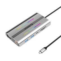 Stacja dokująca USB-C Orico XDR 12w1 RGB USB-A USB-C PD 100W 2x HDMI 4K 60Hz VGA RJ45 Gigabit czytnik kart SD i microSD - szara