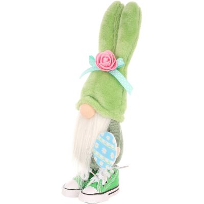 3. SKRZAT GNOM ZAJĄCZEK 25CM ZIELONY W TRAMPKACH DEKORACJA WIOSENNA