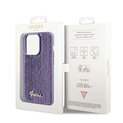 8. Etui Guess Sequin Script Metal na iPhone 14 Pro Max - fioletowe