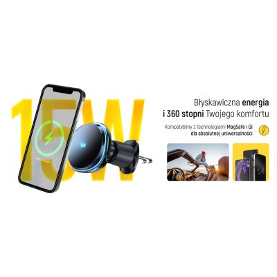 13. Uchwyt samochodowy Wozinsky WCT5-Q6S2Y z ładowarką indukcyjną Qi/MagSafe 15W na kratkę wentylacji z wentylatorem - czarny