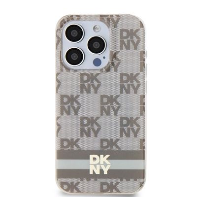 3. Etui DKNY IML Checkered Mono Pattern & Printed Stripes MagSafe na iPhone 15 Pro - beżowe