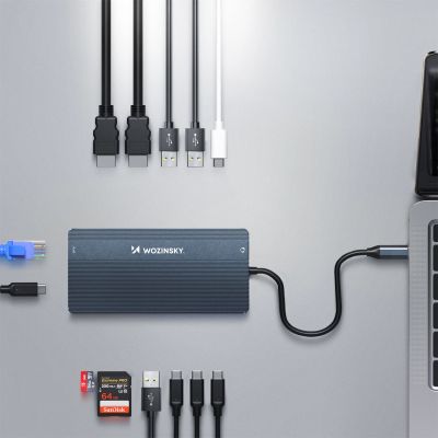 5. Hub USB-C 14 w 1 Wozinsky WDS03Y5S wielofunkcyjny, aluminiowy, do 3 monitorów, z kablem 15 cm  - szary