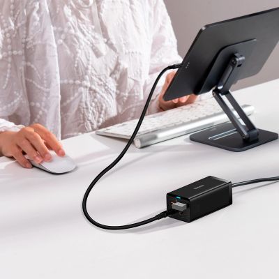 9. Ładowarka sieciowa GaN5 Baseus CCGP110201 67W HUB HDMI 2x USB-C / USB-A / HDMI 4K 30Hz 1,5m - czarna + kabel USB-C - USB-C 100W 1m