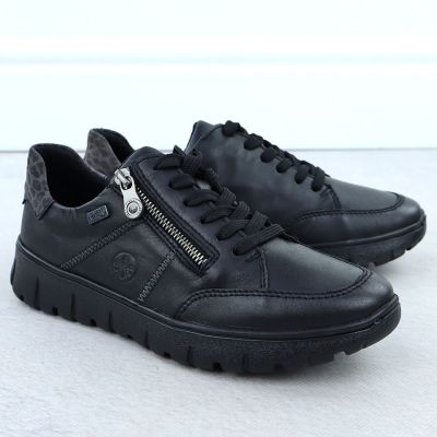 6. Skórzane półbuty damskie sportowe czarne Rieker N1301-01