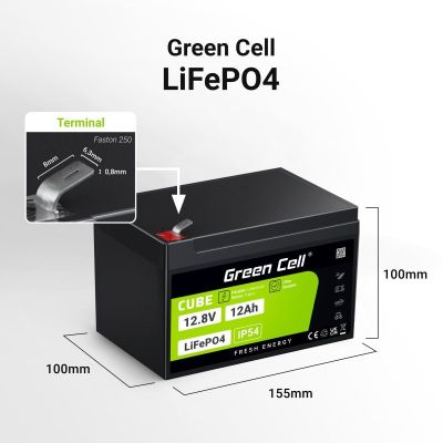 50. GREEN CELL AKUMULATOR LIFEPO4 CUBE 12AH 12V/12.8V 153.6WH LFPGC12V12AH