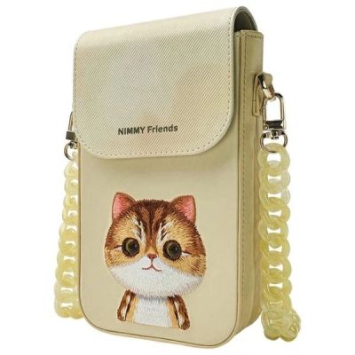 5. Zestaw Nimmy Big Eyed Pet 2.0 Cat 3w1 torebka na telefon + portfel + etui na lokalizator - beżowy