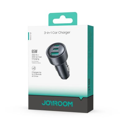 6. Ładowarka samochodowa Joyroom JR-CCN19 65W 2x USB-C + USB-A - ciemnoszara