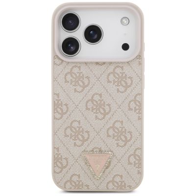 3. Etui Guess Leather 4G Triangle Strass MagSafe na iPhone 17 Pro - różowe
