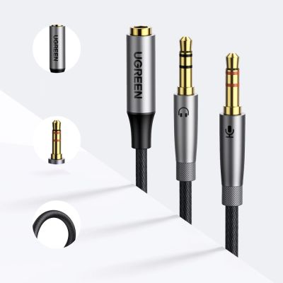 6. Ugreen kabel rozdzielacz AUX 3,5 mm mini jack (żeński) - 2x 3,5 mm mini jack (męski - mikrofon i słuchawki) srebrny (AV193 50255)
