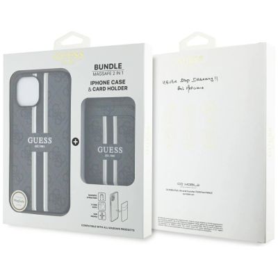 6. Etui Guess 4G Stripes z portfelem Magsafe do iPhone 15 czarny