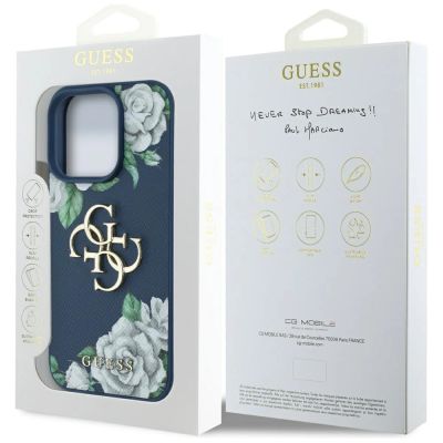 8. Etui Guess Grained Roses Big 4G logo na iPhone 16 Pro Max - niebieskie