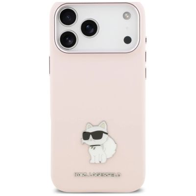 3. Etui Karl Lagerfeld Silicone Choupette Metal Pin na iPhone 18 Pro Max / 17 Pro Max - różowe