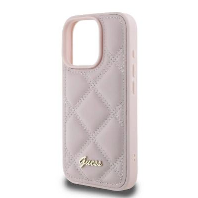 6. Etui Guess Quilted Metal Logo na iPhone 16 Pro - różowe