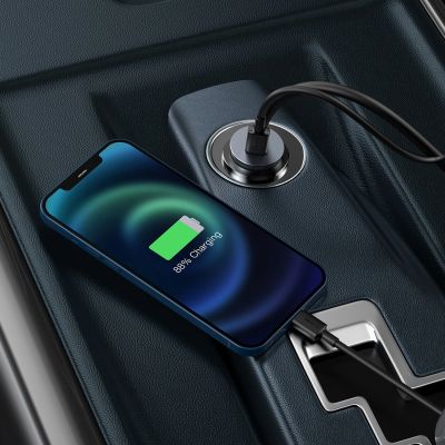 8. Ładowarka samochodowa Baseus Share Together 120W wieloportowa 2x USB-A + 2x USB-C - szara