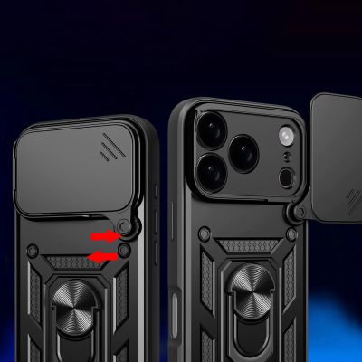 6. Etui Hybrid Armor Camshield na iPhone 17 Pro Max pancerne z podstawką i osłoną aparatu - czarne