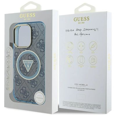 8. Etui Guess IML Metal Glitter 4G Circle Triangle MagSafe na iPhone 16 Pro Max - niebieskie