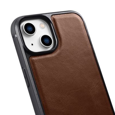5. iCarer Leather Oil Wax etui pokryte naturalną skórą do iPhone 14 Plus (kompatybilne z MagSafe) brązowy (WMI14220719-BN)