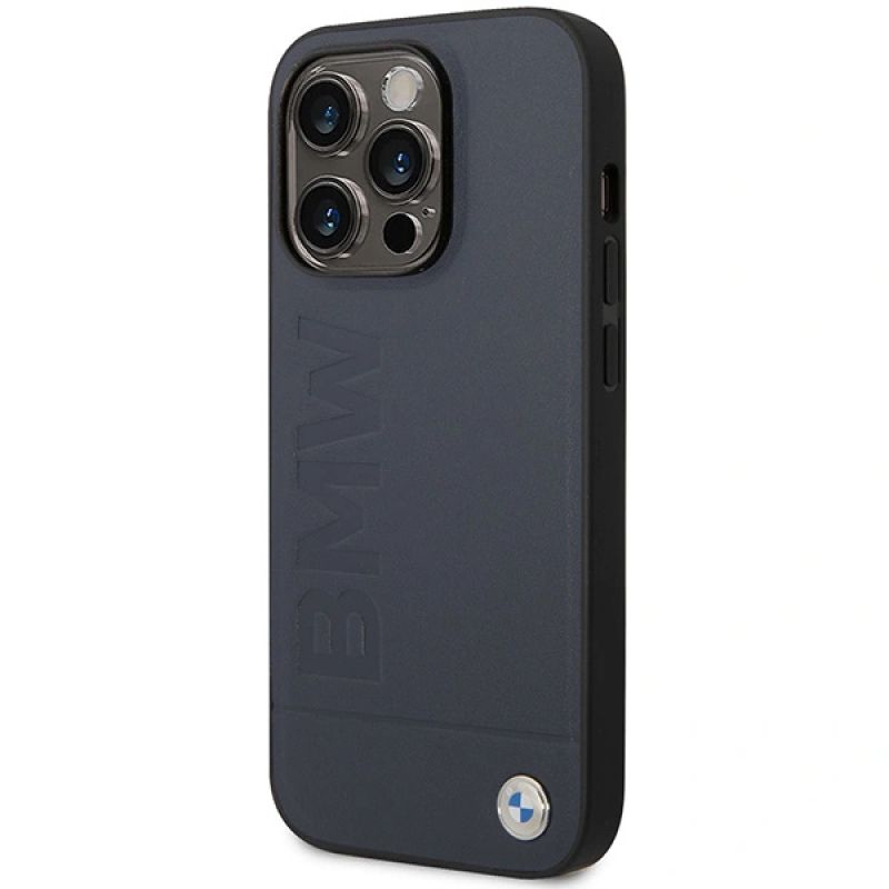 9. Etui BMW Leather Hot Stamp MagSafe na iPhone 14 Pro Max - granatowe