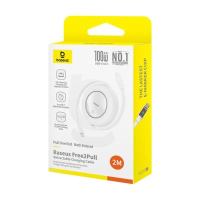 10. Kabel Baseus Free2Pull Mini 100W zwijany USB-C - USB-C 2m - biały