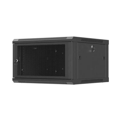 2. Szafa instalacyjna rack wisząca 19" 6U 600x600 czarna drzwi perforowane Lanberg (flat pack)