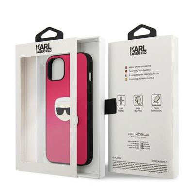 8. Etui Karl Lagerfeld Leather Ikonik Karl's Head Metal na iPhone 13 mini - różowe